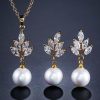 Wedding & Party Jewelry | Elegant Pearl Cubic Zirconia Drop Earrings Necklace Jewelry Sets Silver – Womens