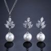 Wedding & Party Jewelry | Elegant Pearl Cubic Zirconia Drop Earrings Necklace Jewelry Sets Silver – Womens