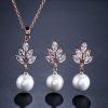 Wedding & Party Jewelry | Elegant Pearl Cubic Zirconia Drop Earrings Necklace Jewelry Sets Silver – Womens