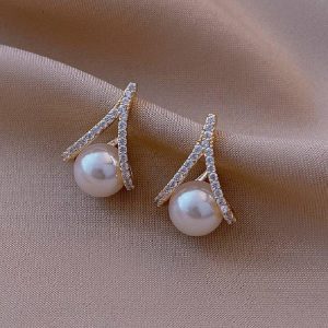 Wedding & Party Jewelry | Elegant Pearl Rhinestone Stud Earrings Gold – Womens