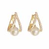 Wedding & Party Jewelry | Elegant Pearl Rhinestone Stud Earrings Gold – Womens