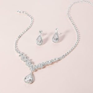 Wedding & Party Jewelry | Elegant Rhinestone Drop Earrings Necklace Jewelry Sets Silver – Womens