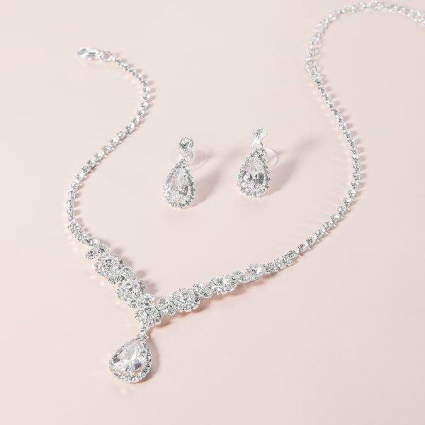 Wedding & Party Jewelry | Elegant Rhinestone Drop Earrings Necklace Jewelry Sets Silver – Womens