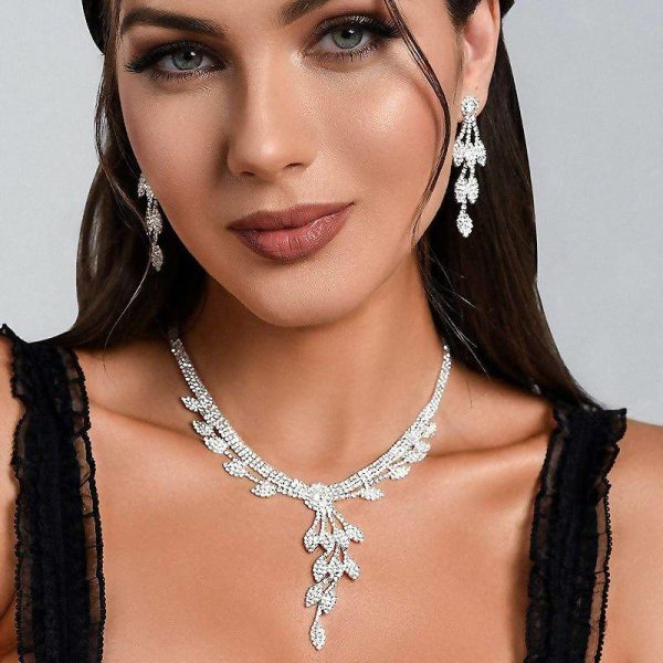 Wedding & Party Jewelry | Elegant Rhinestone Lariat Necklace Dangle Earrings Jewelry Sets Silver – Womens