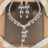 Wedding & Party Jewelry | Elegant Rhinestone Lariat Necklace Dangle Earrings Jewelry Sets Silver – Womens