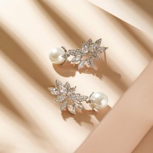 Wedding & Party Jewelry | Elegant Rhinestone/Pearl Drop Earrings Silver – Womens