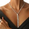 Wedding & Party Jewelry | Elegant Round Rhinestone Lariat Necklace Silver – Womens