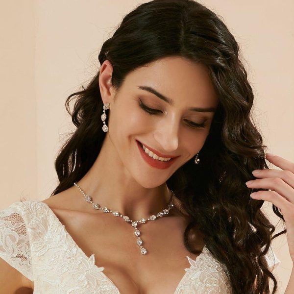 Wedding & Party Jewelry | Gorgeous Cubic Zirconia Lariat Necklace Earrings  Bracelet Jewelry Sets Silver – Womens