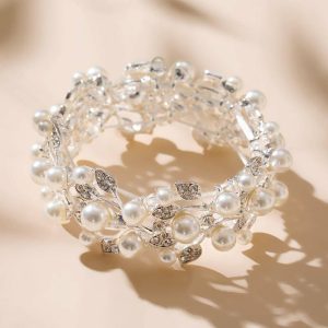 Wedding & Party Jewelry | Gorgeous Wedding Pearl/Rhinestone Bangles Bracelets As Picture – Womens