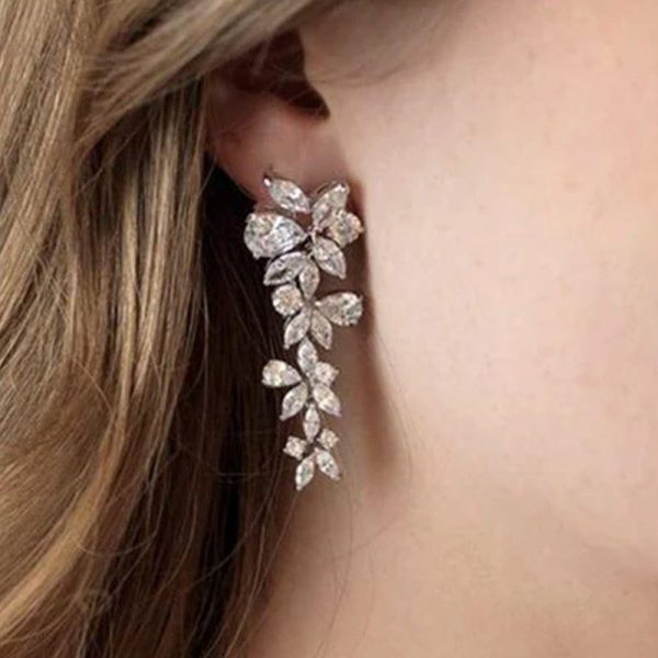 Wedding & Party Jewelry | Luxurious Marquise Rhinestone Drop Earrings Silver – Womens