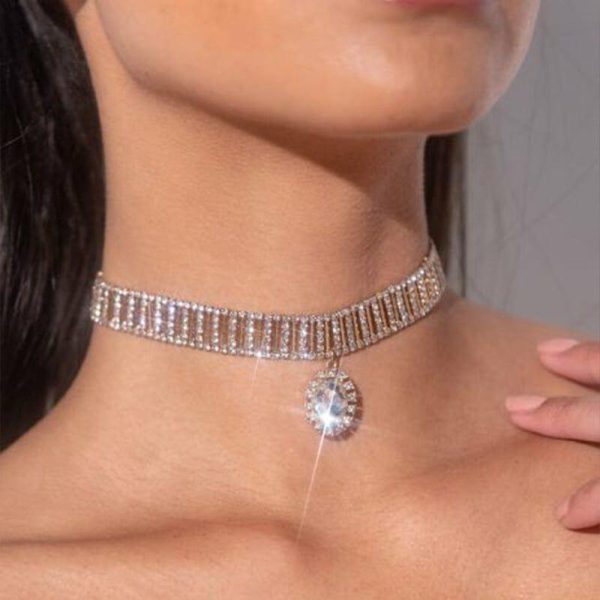 Wedding & Party Jewelry | Oval Rhinestone Choker Necklaces Silver – Womens