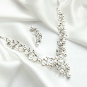 Wedding & Party Jewelry | Pearl/Rhinestone Princess Necklaces Earrings Jewelry Sets Silver – Womens