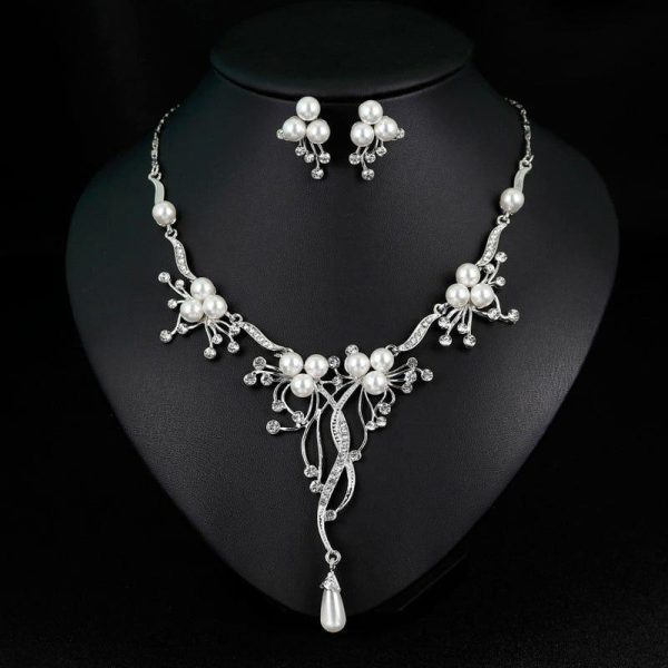 Wedding & Party Jewelry | Rhinestone Pearl Necklace Earrings Jewelry Sets Silver – Womens