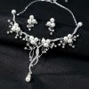 Wedding & Party Jewelry | Rhinestone Pearl Necklace Earrings Jewelry Sets Silver – Womens