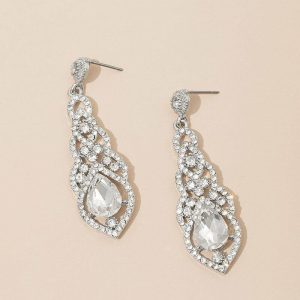 Wedding & Party Jewelry | Romantic Rhinestone Dangle Earrings Silver – Womens