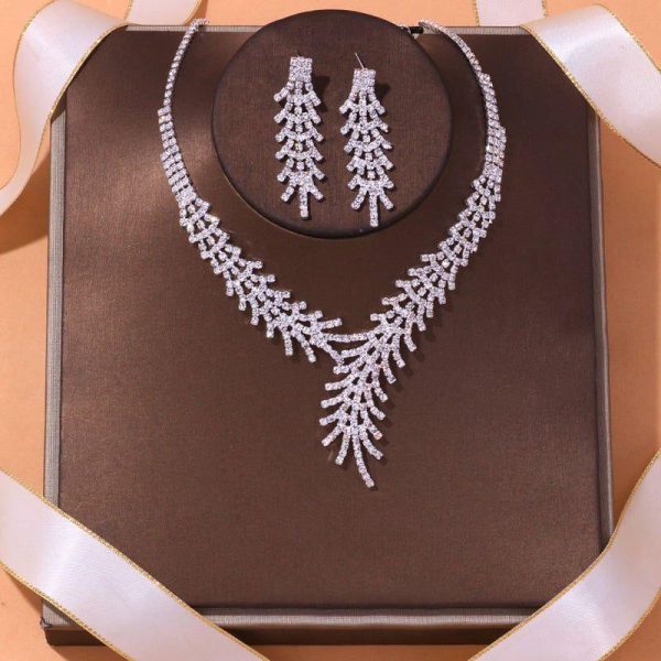 Wedding & Party Jewelry | Shining Rhinestone Tassels Necklace Earrings Jewelry Sets Silver – Womens