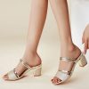 Wedding Shoes | Women’s Sandals Shoes Wedding Daily Cocktail Leather Block Heel Open Toe Casual Simple Color Block Slip On Shoes Gold – Womens