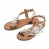 Wedding Shoes | Women’s Wedding Sandals Wedding Beach Faux Leather Flat Heel Open Toe Lace Boho Casual Slip On Shoes White – Womens