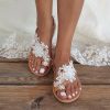 Wedding Shoes | Women’s Wedding Sandals Wedding Beach Faux Leather Flat Heel Open Toe Lace Boho Casual Slip On Shoes White – Womens