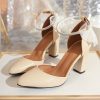 Wedding Shoes | Women’s Wedding Shoes Bowknot Rhinestone Block Heel Wedding Heels Bridal Shoes Junior Bridesmaid Shoes Elegant Point Toe Wedding Shoes Beige – Womens