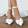 Wedding Shoes | Women’s Wedding Shoes Bowknot Wedding Heels Bridal Shoes Point Toe Block Heel Wedding Shoes White – Womens