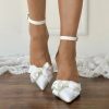 Wedding Shoes | Women’s Wedding Shoes Bowknot Wedding Heels Bridal Shoes Point Toe Block Heel Wedding Shoes White – Womens