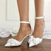 Wedding Shoes | Women’s Wedding Shoes Bowknot Wedding Heels Bridal Shoes Point Toe Block Heel Wedding Shoes White – Womens