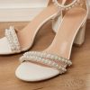 Wedding Shoes | Women’s Wedding Shoes Faux Leather Block Heel Open Toe Wedding Sandals Bridal Shoes Pearl Rhinestone Elegant Wedding Party Prom Evening Shoes White – Womens