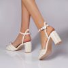 Wedding Shoes | Women’s Wedding Shoes Faux Leather Block Heel Peep Toe Wedding Sandals Bridal Shoes Pearl Elegant Wedding Party Cocktail Shoes Ivory – Womens