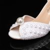 Wedding Shoes | Women’s Wedding Shoes Faux Leather Block Heel Peep Toe Wedding Sandals Bridal Shoes Pearl Elegant Wedding Party Cocktail Shoes Ivory – Womens