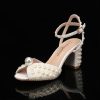 Wedding Shoes | Women’s Wedding Shoes Faux Leather Block Heel Peep Toe Wedding Sandals Bridal Shoes Pearl Elegant Wedding Party Cocktail Shoes Ivory – Womens