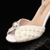 Wedding Shoes | Women’s Wedding Shoes Faux Leather Block Heel Peep Toe Wedding Sandals Bridal Shoes Pearl Elegant Wedding Party Cocktail Shoes Ivory – Womens