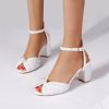 Wedding Shoes | Women’s Wedding Shoes Faux Leather Block Heel Peep Toe Wedding Sandals Bridal Shoes Pearl Elegant Wedding Party Cocktail Shoes Ivory – Womens