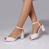 Wedding Shoes | Women’s Wedding Shoes Faux Leather Block Heel Peep Toe Wedding Sandals Bridal Shoes Pearl Elegant Wedding Party Cocktail Shoes Ivory – Womens