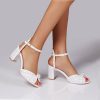 Wedding Shoes | Women’s Wedding Shoes Faux Leather Block Heel Peep Toe Wedding Sandals Bridal Shoes Pearl Elegant Wedding Party Cocktail Shoes Ivory – Womens