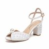 Wedding Shoes | Women’s Wedding Shoes Faux Leather Block Heel Peep Toe Wedding Sandals Bridal Shoes Pearl Elegant Wedding Party Cocktail Shoes Ivory – Womens