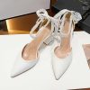 Wedding Shoes | Women’s Wedding Shoes Faux Leather Block Heel Point Toe Wedding Heels Bridal Shoes Pearl Ribbon Tie Elegant Wedding Shoes Ivory – Womens