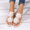 Wedding Shoes | Women’s Wedding Shoes Faux Leather Flat Heel Open Toe Wedding Sandals Flower Boho Wedding Beach Shoes White – Womens