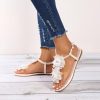 Wedding Shoes | Women’s Wedding Shoes Faux Leather Flat Heel Open Toe Wedding Sandals Flower Boho Wedding Beach Shoes White – Womens