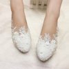 Wedding Shoes | Women’s Wedding Shoes Faux Leather Flat Heel Round Toe Wedding Flats Bridal Shoes Junior Bridesmaid Shoes Flower Pearl Lace Elegant Wedding Shoes White – Womens