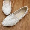 Wedding Shoes | Women’s Wedding Shoes Faux Leather Flat Heel Round Toe Wedding Flats Bridal Shoes Junior Bridesmaid Shoes Flower Pearl Lace Elegant Wedding Shoes White – Womens