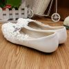 Wedding Shoes | Women’s Wedding Shoes Faux Leather Flat Heel Round Toe Wedding Flats Bridal Shoes Junior Bridesmaid Shoes Flower Pearl Lace Elegant Wedding Shoes White – Womens