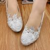 Wedding Shoes | Women’s Wedding Shoes Faux Leather Flat Heel Round Toe Wedding Flats Bridal Shoes Junior Bridesmaid Shoes Flower Pearl Lace Elegant Wedding Shoes White – Womens