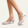 Wedding Shoes | Women’s Wedding Shoes Faux Leather Kitten Heel Point Toe Wedding Heels Bridal Shoes Flower Pearl Rhinestone Lace Elegant Wedding Shoes White – Womens