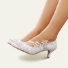 Wedding Shoes | Women’s Wedding Shoes Faux Leather Kitten Heel Point Toe Wedding Heels Bridal Shoes Flower Pearl Rhinestone Lace Elegant Wedding Shoes White – Womens