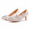 Wedding Shoes | Women’s Wedding Shoes Faux Leather Kitten Heel Point Toe Wedding Heels Bridal Shoes Flower Pearl Rhinestone Lace Elegant Wedding Shoes White – Womens