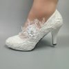 Wedding Shoes | Women’s Wedding Shoes Flower Lace High Heel Wedding Heels Bridal Shoes Elegant Round Toe Wedding Shoes White – Womens