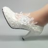 Wedding Shoes | Women’s Wedding Shoes Flower Lace High Heel Wedding Heels Bridal Shoes Elegant Round Toe Wedding Shoes White – Womens