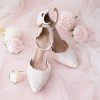 Wedding Shoes | Women’s Wedding Shoes Flower Pearl Lace Wedding Heels Bridal Shoes Point Toe Wedding Shoes White – Womens