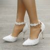 Wedding Shoes | Women’s Wedding Shoes Flower Pearl Lace Wedding Heels Bridal Shoes Point Toe Wedding Shoes White – Womens